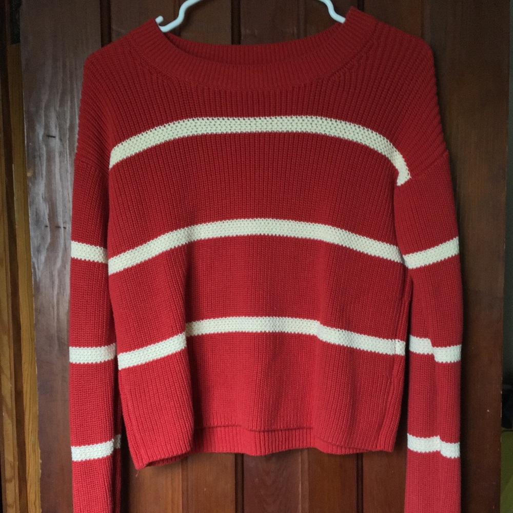 Red and Cream Striped Sweater